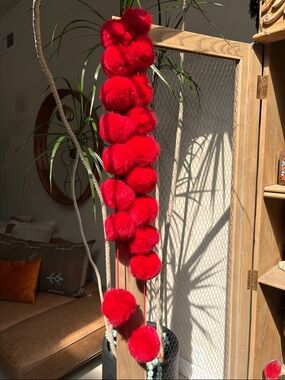 Red Fur Pom Pom Scarf